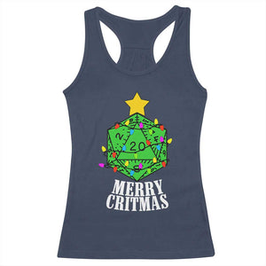 Christmas Gamer Racerback Tank Top Merry Critmas D20 RPG Gaming Xmas Tree TS02 Navy Print Your Wear