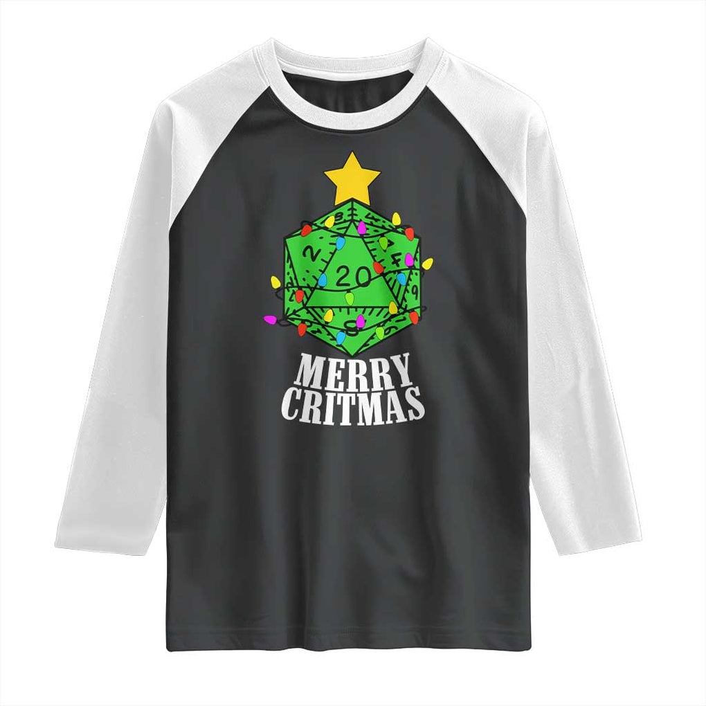 Christmas Gamer Raglan Shirt Merry Critmas D20 RPG Gaming Xmas Tree TS02 Black White Print Your Wear