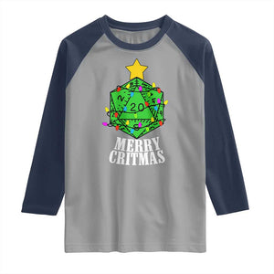 Christmas Gamer Raglan Shirt Merry Critmas D20 RPG Gaming Xmas Tree TS02 Sport Gray Navy Print Your Wear