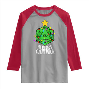 Christmas Gamer Raglan Shirt Merry Critmas D20 RPG Gaming Xmas Tree TS02 Sport Gray Red Print Your Wear