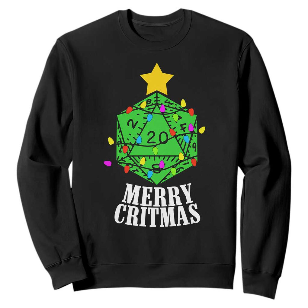 Christmas Gamer Sweatshirt Merry Critmas D20 RPG Gaming Xmas Tree TS02 Black Print Your Wear