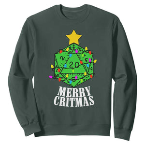 Christmas Gamer Sweatshirt Merry Critmas D20 RPG Gaming Xmas Tree TS02 Dark Forest Green Print Your Wear