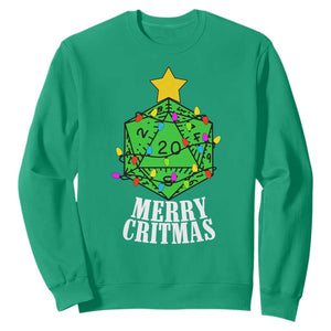 Christmas Gamer Sweatshirt Merry Critmas D20 RPG Gaming Xmas Tree TS02 Irish Green Print Your Wear