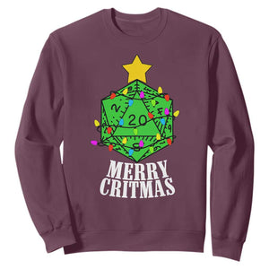 Christmas Gamer Sweatshirt Merry Critmas D20 RPG Gaming Xmas Tree TS02 Maroon Print Your Wear