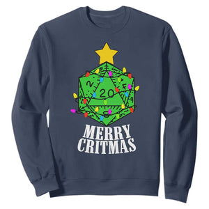 Christmas Gamer Sweatshirt Merry Critmas D20 RPG Gaming Xmas Tree TS02 Navy Print Your Wear