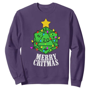 Christmas Gamer Sweatshirt Merry Critmas D20 RPG Gaming Xmas Tree TS02 Purple Print Your Wear