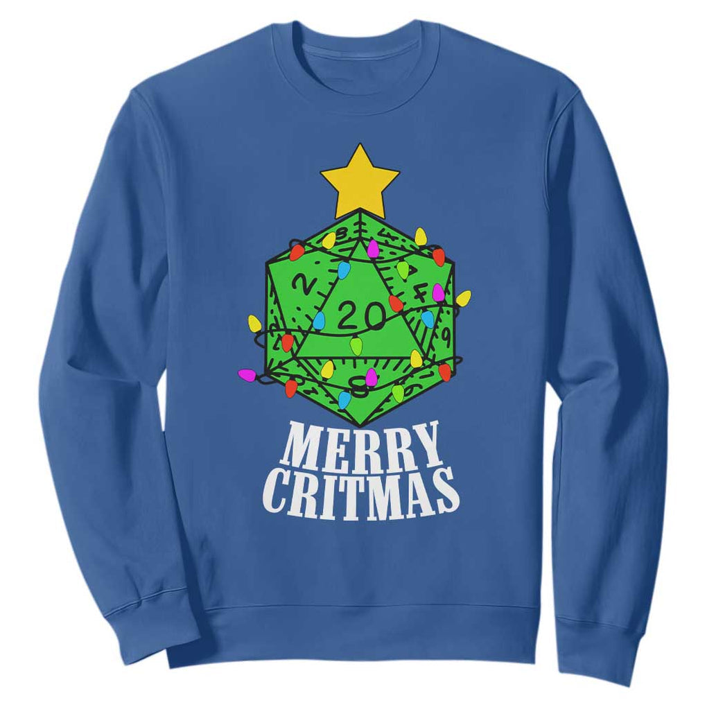 Christmas Gamer Sweatshirt Merry Critmas D20 RPG Gaming Xmas Tree TS02 Royal Blue Print Your Wear