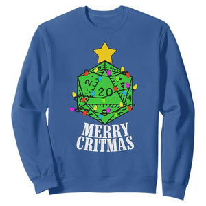 Christmas Gamer Sweatshirt Merry Critmas D20 RPG Gaming Xmas Tree TS02 Royal Blue Print Your Wear