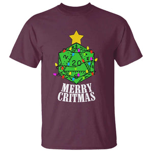 Christmas Gamer T Shirt Merry Critmas D20 RPG Gaming Xmas Tree TS02 Maroon Print Your Wear