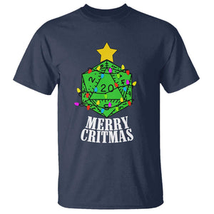 Christmas Gamer T Shirt Merry Critmas D20 RPG Gaming Xmas Tree TS02 Navy Print Your Wear