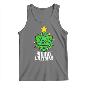 Christmas Gamer Tank Top Merry Critmas D20 RPG Gaming Xmas Tree TS02 Black Heather Print Your Wear