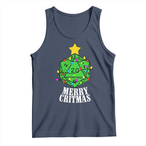 Christmas Gamer Tank Top Merry Critmas D20 RPG Gaming Xmas Tree TS02 Navy Print Your Wear