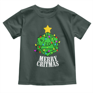 Christmas Gamer Toddler T Shirt Merry Critmas D20 RPG Gaming Xmas Tree TS02 Dark Forest Green Print Your Wear