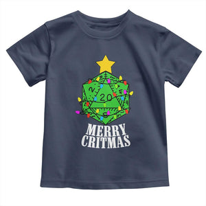 Christmas Gamer Toddler T Shirt Merry Critmas D20 RPG Gaming Xmas Tree TS02 Navy Print Your Wear