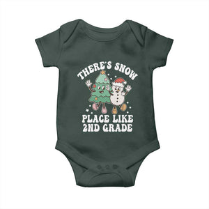 Christmas Teacher Baby Onesie Theres Snow Place Like 2nd Grade Merry Xmas Retro Groovy TS02 Dark Forest Green Print Your Wear