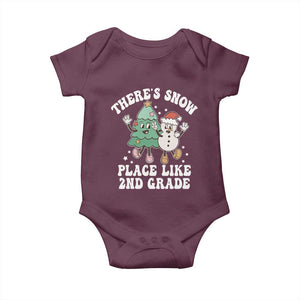 Christmas Teacher Baby Onesie Theres Snow Place Like 2nd Grade Merry Xmas Retro Groovy TS02 Maroon Print Your Wear