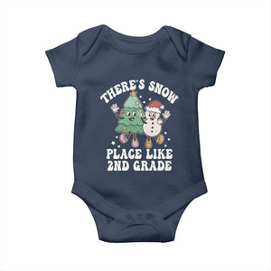 Christmas Teacher Baby Onesie Theres Snow Place Like 2nd Grade Merry Xmas Retro Groovy TS02 Navy Print Your Wear