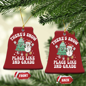 XmasTeacher Christmas Ornament Theres Snow Place Like 2nd Grade Merry Xmas Retro Groovy TS02 Bell Flake Red Print Your Wear