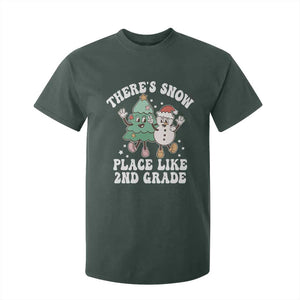 Christmas Teacher T Shirt For Kid Theres Snow Place Like 2nd Grade Merry Xmas Retro Groovy TS02 Dark Forest Green Print Your Wear