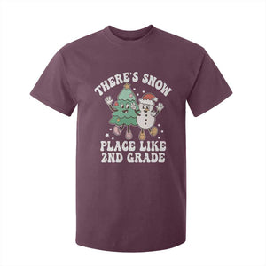 Christmas Teacher T Shirt For Kid Theres Snow Place Like 2nd Grade Merry Xmas Retro Groovy TS02 Maroon Print Your Wear