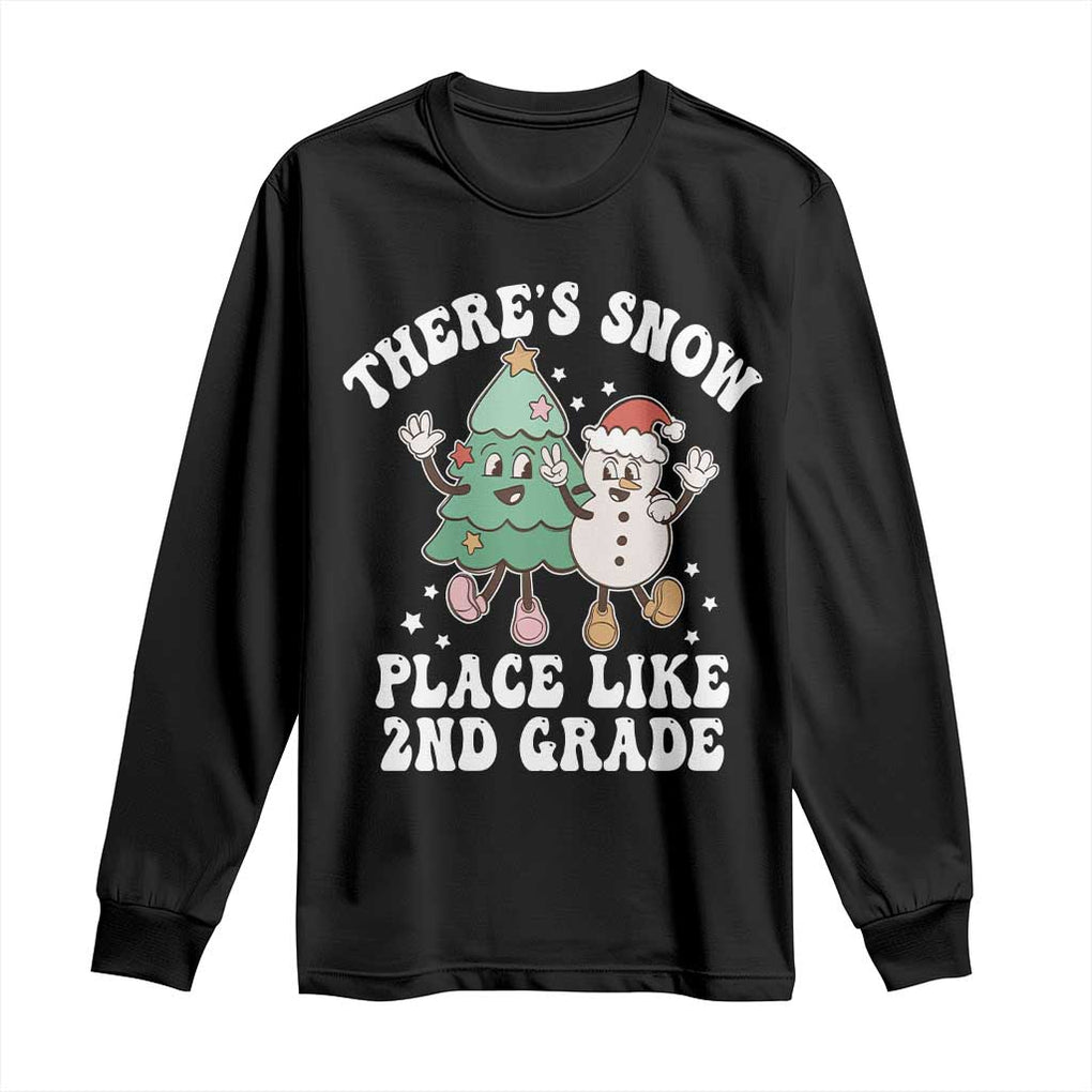 Christmas Teacher Long Sleeve Shirt Theres Snow Place Like 2nd Grade Merry Xmas Retro Groovy TS02 Black Print Your Wear