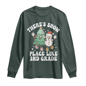 Christmas Teacher Long Sleeve Shirt Theres Snow Place Like 2nd Grade Merry Xmas Retro Groovy TS02 Dark Forest Green Print Your Wear