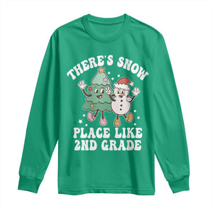 Christmas Teacher Long Sleeve Shirt Theres Snow Place Like 2nd Grade Merry Xmas Retro Groovy TS02 Irish Green Print Your Wear