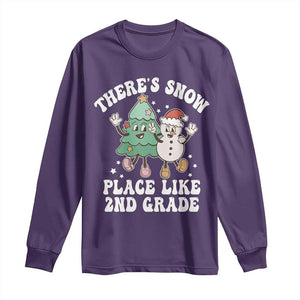 Christmas Teacher Long Sleeve Shirt Theres Snow Place Like 2nd Grade Merry Xmas Retro Groovy TS02 Purple Print Your Wear