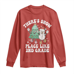 Christmas Teacher Long Sleeve Shirt Theres Snow Place Like 2nd Grade Merry Xmas Retro Groovy TS02 Red Print Your Wear