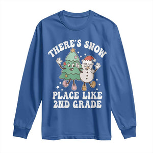 Christmas Teacher Long Sleeve Shirt Theres Snow Place Like 2nd Grade Merry Xmas Retro Groovy TS02 Royal Blue Print Your Wear