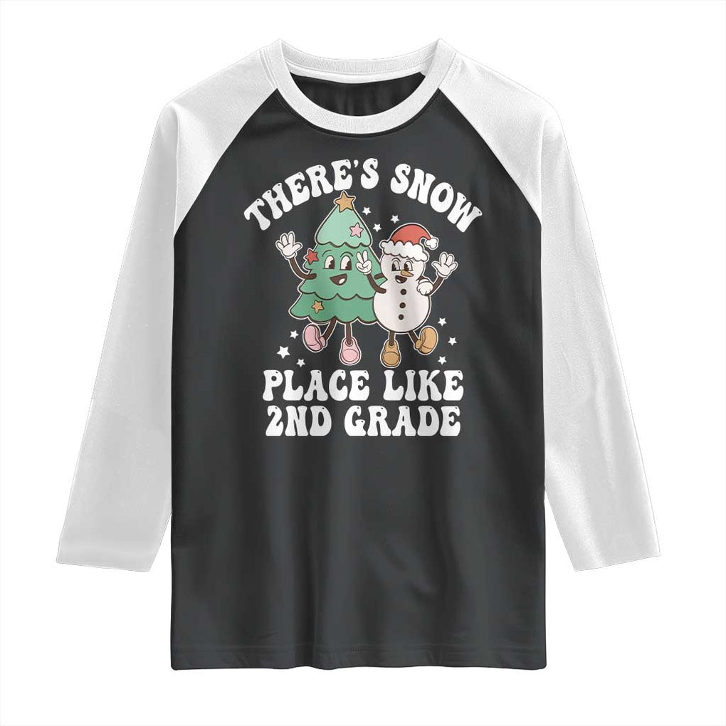 Christmas Teacher Raglan Shirt Theres Snow Place Like 2nd Grade Merry Xmas Retro Groovy TS02 Black White Print Your Wear