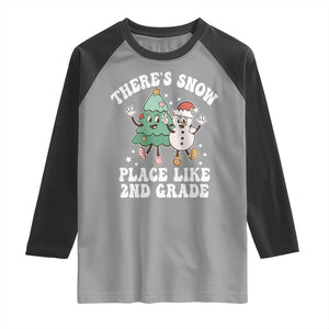 Christmas Teacher Raglan Shirt Theres Snow Place Like 2nd Grade Merry Xmas Retro Groovy TS02 Sport Gray Black Print Your Wear