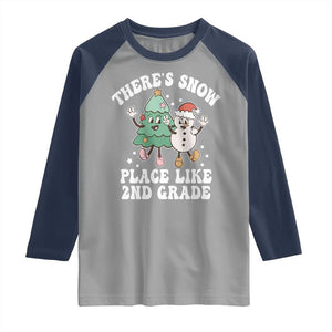 Christmas Teacher Raglan Shirt Theres Snow Place Like 2nd Grade Merry Xmas Retro Groovy TS02 Sport Gray Navy Print Your Wear