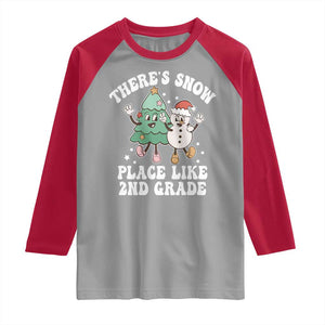 Christmas Teacher Raglan Shirt Theres Snow Place Like 2nd Grade Merry Xmas Retro Groovy TS02 Sport Gray Red Print Your Wear