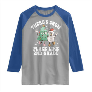 Christmas Teacher Raglan Shirt Theres Snow Place Like 2nd Grade Merry Xmas Retro Groovy TS02 Sport Gray Royal Print Your Wear