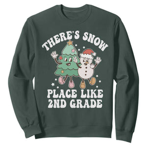 Christmas Teacher Sweatshirt Theres Snow Place Like 2nd Grade Merry Xmas Retro Groovy TS02 Dark Forest Green Print Your Wear