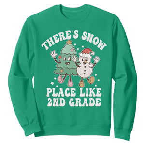 Christmas Teacher Sweatshirt Theres Snow Place Like 2nd Grade Merry Xmas Retro Groovy TS02 Irish Green Print Your Wear