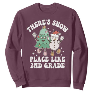 Christmas Teacher Sweatshirt Theres Snow Place Like 2nd Grade Merry Xmas Retro Groovy TS02 Maroon Print Your Wear