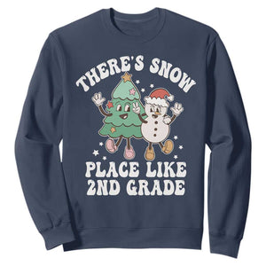 Christmas Teacher Sweatshirt Theres Snow Place Like 2nd Grade Merry Xmas Retro Groovy TS02 Navy Print Your Wear