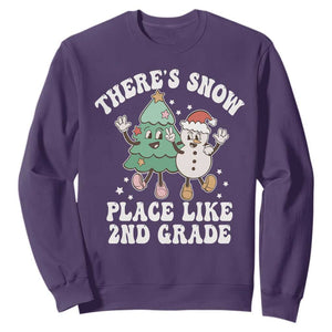 Christmas Teacher Sweatshirt Theres Snow Place Like 2nd Grade Merry Xmas Retro Groovy TS02 Purple Print Your Wear