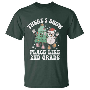 Christmas Teacher T Shirt Theres Snow Place Like 2nd Grade Merry Xmas Retro Groovy TS02 Dark Forest Green Print Your Wear