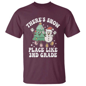 Christmas Teacher T Shirt Theres Snow Place Like 2nd Grade Merry Xmas Retro Groovy TS02 Maroon Print Your Wear