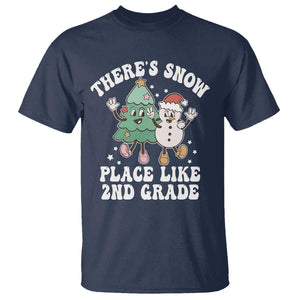 Christmas Teacher T Shirt Theres Snow Place Like 2nd Grade Merry Xmas Retro Groovy TS02 Navy Print Your Wear