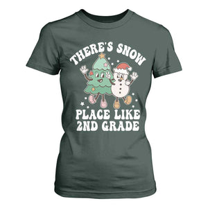 Christmas Teacher T Shirt For Women Theres Snow Place Like 2nd Grade Merry Xmas Retro Groovy TS02 Dark Forest Green Print Your Wear