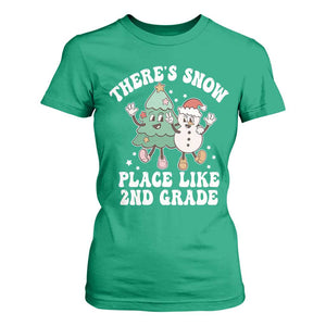 Christmas Teacher T Shirt For Women Theres Snow Place Like 2nd Grade Merry Xmas Retro Groovy TS02 Irish Green Print Your Wear