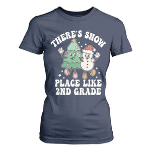 Christmas Teacher T Shirt For Women Theres Snow Place Like 2nd Grade Merry Xmas Retro Groovy TS02 Navy Print Your Wear