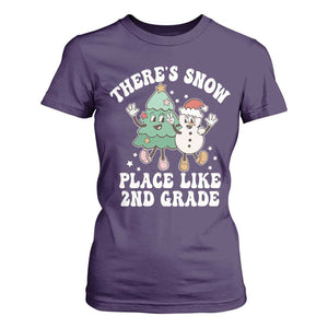 Christmas Teacher T Shirt For Women Theres Snow Place Like 2nd Grade Merry Xmas Retro Groovy TS02 Purple Print Your Wear