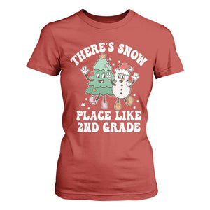 Christmas Teacher T Shirt For Women Theres Snow Place Like 2nd Grade Merry Xmas Retro Groovy TS02 Red Print Your Wear