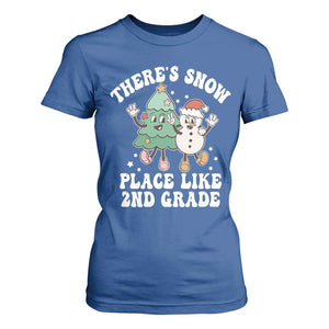 Christmas Teacher T Shirt For Women Theres Snow Place Like 2nd Grade Merry Xmas Retro Groovy TS02 Royal Blue Print Your Wear