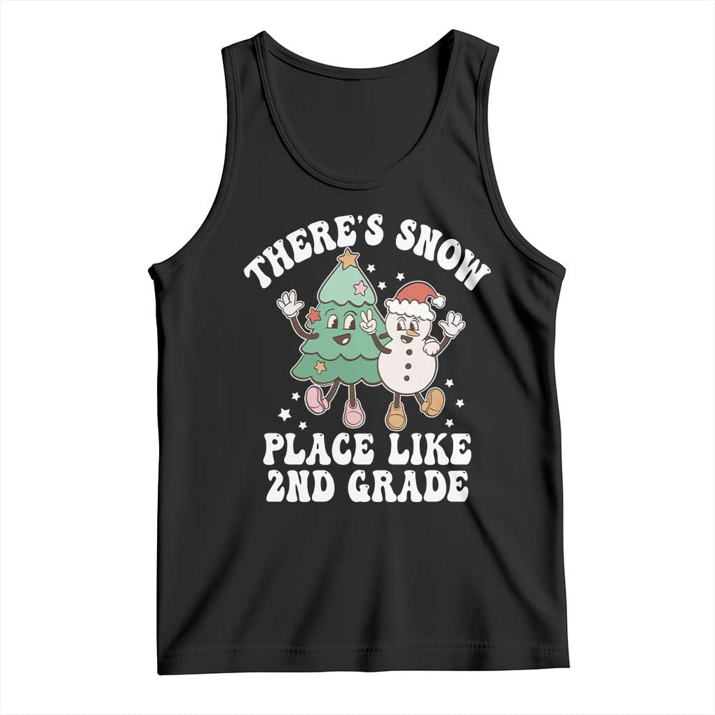 Christmas Teacher Tank Top Theres Snow Place Like 2nd Grade Merry Xmas Retro Groovy TS02 Black Print Your Wear